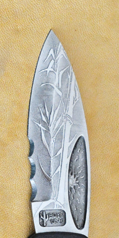 Boye Sunburst Lockback Folding Knife with 'Single Stalk Bamboo' Etching and Marlin Spike.