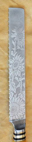 8 inch Bread Knife with 'Sunflowers' Etching.