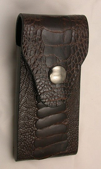 Dark Brown Ostrich Double-sided Belt Sheath for Narrow-blade Lockback Folding Pocket Knife.