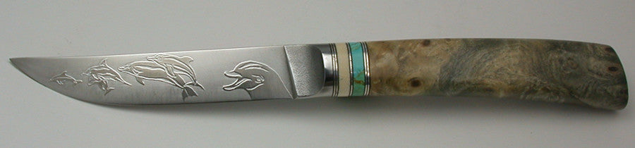 4.5 inch Kitchen Utility Knife with 'Dolphins' Etching - 2.
