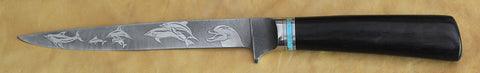 7 Inch Filet Knife with 'Dolphins' Etching.