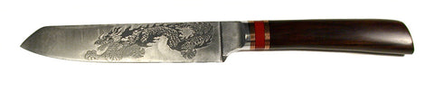 6.25 inch Slicing Knife with Katana Tip and 'Dragon' Etching.