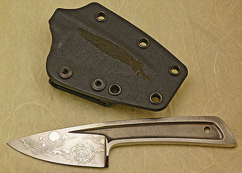 Boye Basic 2 with 'Eagles' Etching and Kydex Sheath with Laser Engraved Feather.