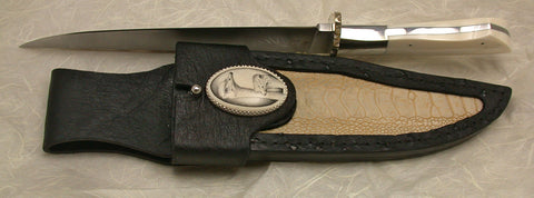 9 inch Don Norris Bowie with Custom Etching of Ostriches.