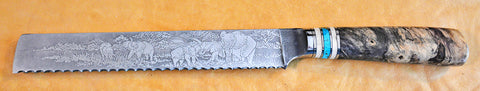 8 inch Bread Knife with 'Elephants' Etching.