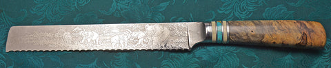 8 inch Bread Knife with 'Elephants' Etching.