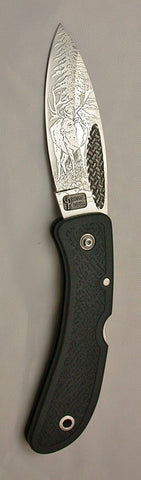 Boye Basketweave Lockback Folding Pocket Knife with 'Wapiti Elk' Etching.