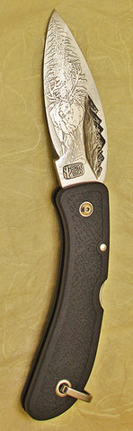 Boye Mountains Lockback Folding Pocket Knife with 'Wapiti Elk' Etching & 'Gonzalez 10'.