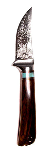 3 inch Trailing Point Skinner with 'Wapiti Elk' Etching.
