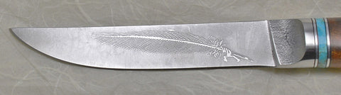 4.5 inch Kitchen Utility Knife with 'Feather' Etching and Desert Ironwood Handle.