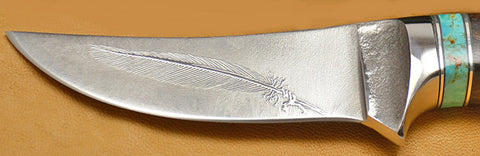 3 inch Trailing Point Skinner with 'Feather' Etching-2nd.