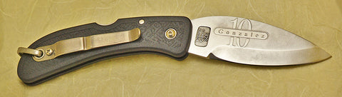 Boye Mountains Lockback Folding Pocket Knife with 'Wapiti Elk' Etching & 'Gonzalez 10'.