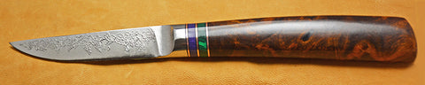 3 inch Paring Knife with 'Grapevine' Etching and Burled Desert Ironwood Handle.
