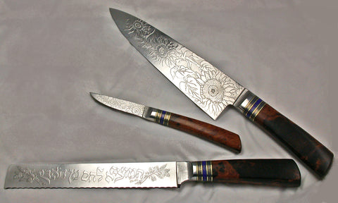 8 inch Chef's Knife with 'Sunflower' Etching - 2.