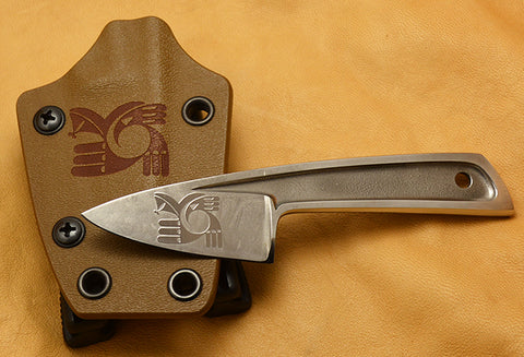 Boye Basic 1 with 'Hawk Rainbird' Etching and Kydex Sheath with Laser Engraved Hawk Rainbird.