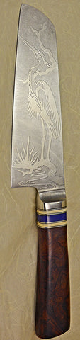 6 inch Chopper with 'Heron' Etching.