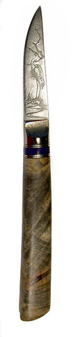 3 inch Paring Knife with 'Heron' Etching and Buckeye Handle - 2.