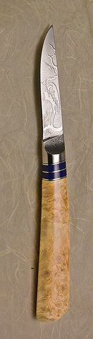 3 inch Paring Knife with 'Heron' Etching and Buckeye Burl Handle - 3.