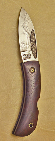 Boye Custom Small Sunburst Lockback Folding Pocket Knife with 'Heron' Etching.