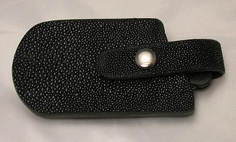 Black Stingray Belt Sheath - Horizontal Carry for Wide-Blade Lockback Folding Pocket Knife.