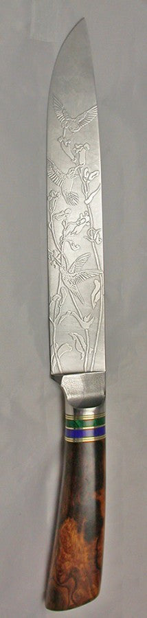 8 inch Carving/Slicing Knife with 'Hummingbirds' Etching.