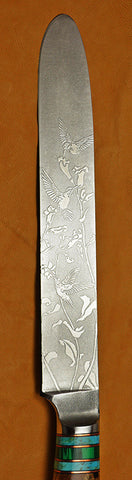 8 inch Cake Knife with 'Hummingbirds' Etching.