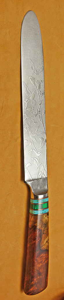 8 inch Cake Knife with 'Hummingbirds' Etching.