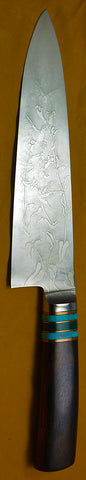 8 inch Chef's Knife with 'Hummingbirds' Etching.