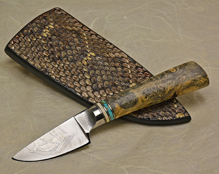 2 inch Dropped Edge Utility Knife with 'Humpback Whale' Etching.