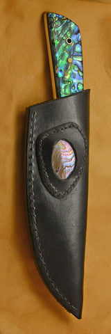 Boye Old Style Basic 3 Cobalt with Abalone Artstone Handle, Humpback Laser Etching, and Abalone Inlaid Sheath.