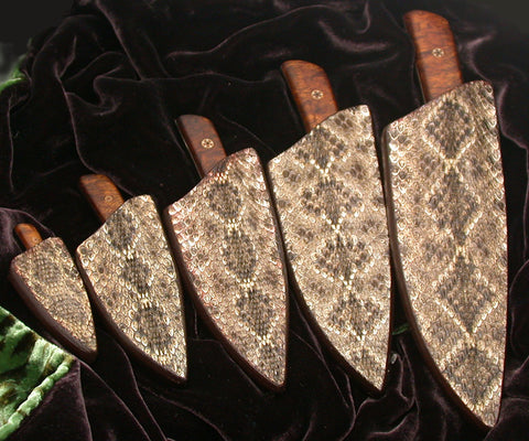 Barn Owl Project Knives in Rattlesnake Skin Sheaths