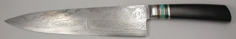 10 inch Chef's Knife with 'Lighthouse with Sailboats' Etching.
