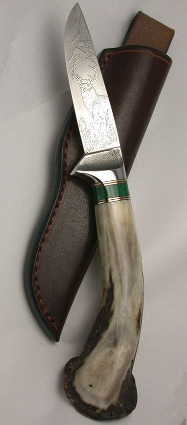 4 inch Dropped Point Hunter with 'Mule Deer' Etching.