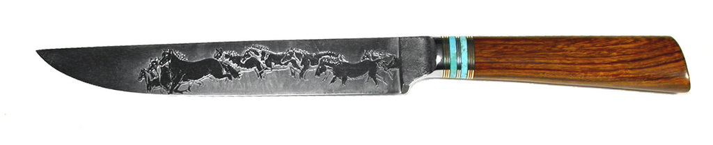 8 inch Carving Knife with 'Mustangs' Etching.
