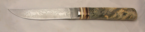 4.5 inch Kitchen Utility Knife with 'Mustangs' Etching.