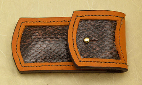 Leather Belt Sheath with Snakeskin Inlay for Narrow-blade Lockback Folding Pocket Knife.