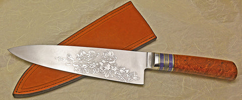 8 inch Chef's Knife with 'Larry's Orchid' Etching.