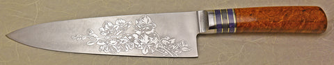 8 inch Chef's Knife with 'Larry's Orchid' Etching.