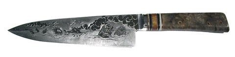 8 inch Chef's Knife with 'Sea Otters' Etching.