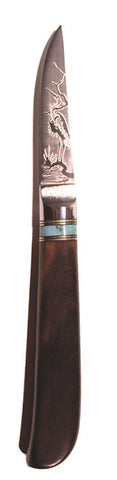 3 inch Paring Knife with 'Heron' Etching and Ironwood Handle.