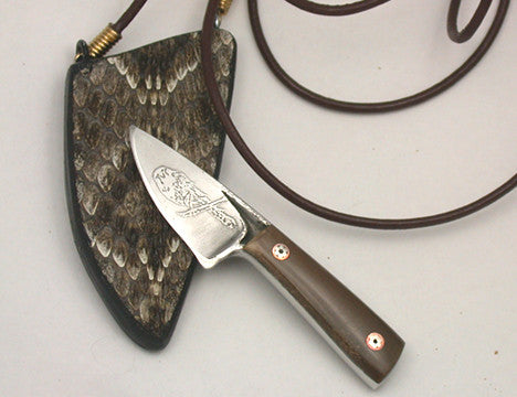 Boye Basic Photon with 'Seated Hawk' Etching, Blue Mammoth Handle & Rattlesnake Skin Neck Sheath.