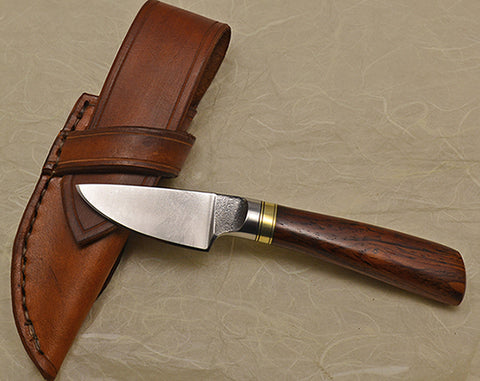 2 inch Dropped Edge Utility Knife with Plain Etched Blade and Cocobolo Handle.