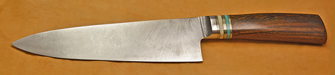 8 inch Chef's Knife with Plain Etched Blade and Desert Ironwood Handle.