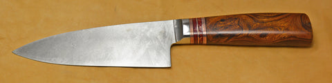 6 inch Chef's Knife with Plain Etched Blade & Desert Ironwood Burl Handle.