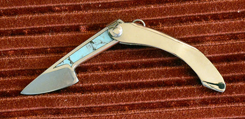 Boye Mini-Tweezerlock Folder with Plain Etched Blade & Turquoise Inlay.