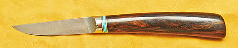 3 inch Paring Knife with Plain Etched Blade and Desert Ironwood Handle.