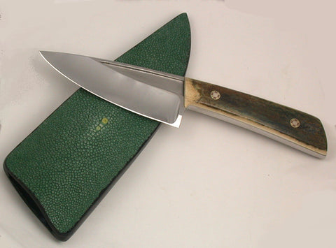 Boye Basic 3 with Plain Etched Blade, Bone Handle & Green Stingray Eye Sheath.