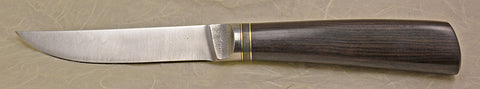 4.5 inch Kitchen Utility Knife with Plain Etched Blade, Smoke/Gold Mokume Artstone, and African Blackwood Handle.