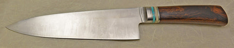 8 inch Chef's Knife with Plain Etched Blade and Desert Ironwood Handle.