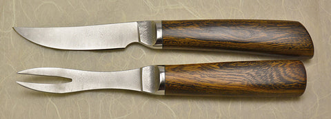 3.5 inch Table Knife and Fork Set with Plain Etched Blades and Desert Ironwood Handles.